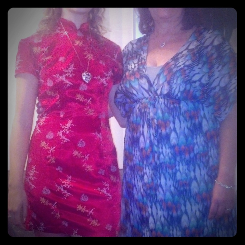 Vintage Red Floral Chinese Qipao Midi Dress